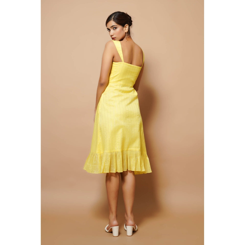 AHI Clothing Chanderi Lurex Yellow Midi Dress