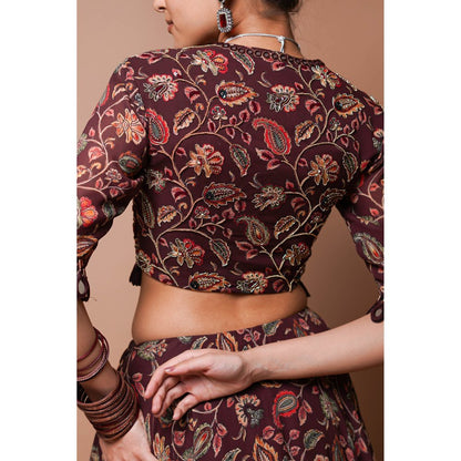 AHI Clothing Maroon Digital Print Lehenga Blouse with Dupatta (Set of 3)