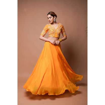 AHI Clothing Mango Orange Indo Lehenga with Blouse (Set of 2)