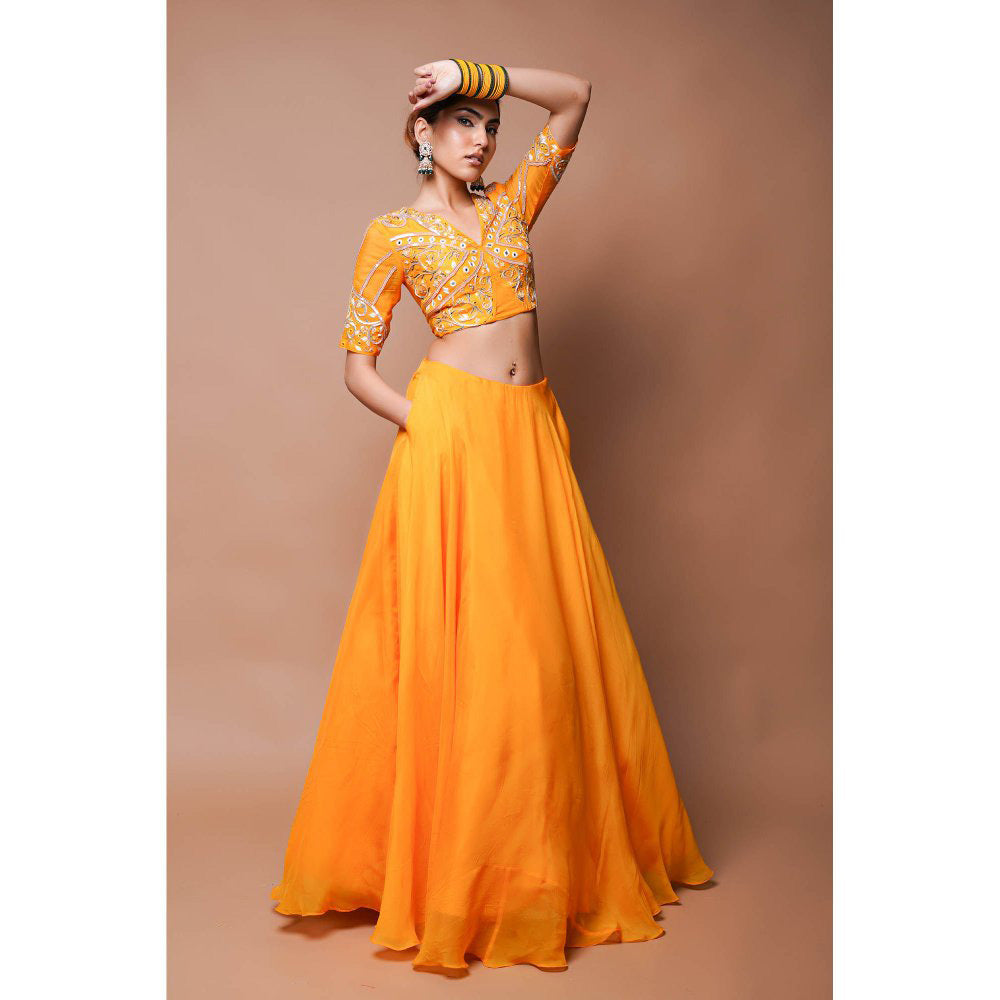 AHI Clothing Mango Orange Indo Lehenga with Blouse (Set of 2)
