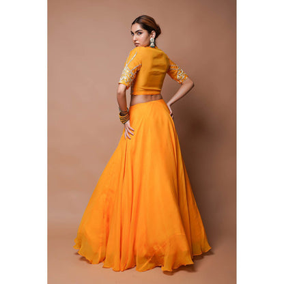 AHI Clothing Mango Orange Indo Lehenga with Blouse (Set of 2)
