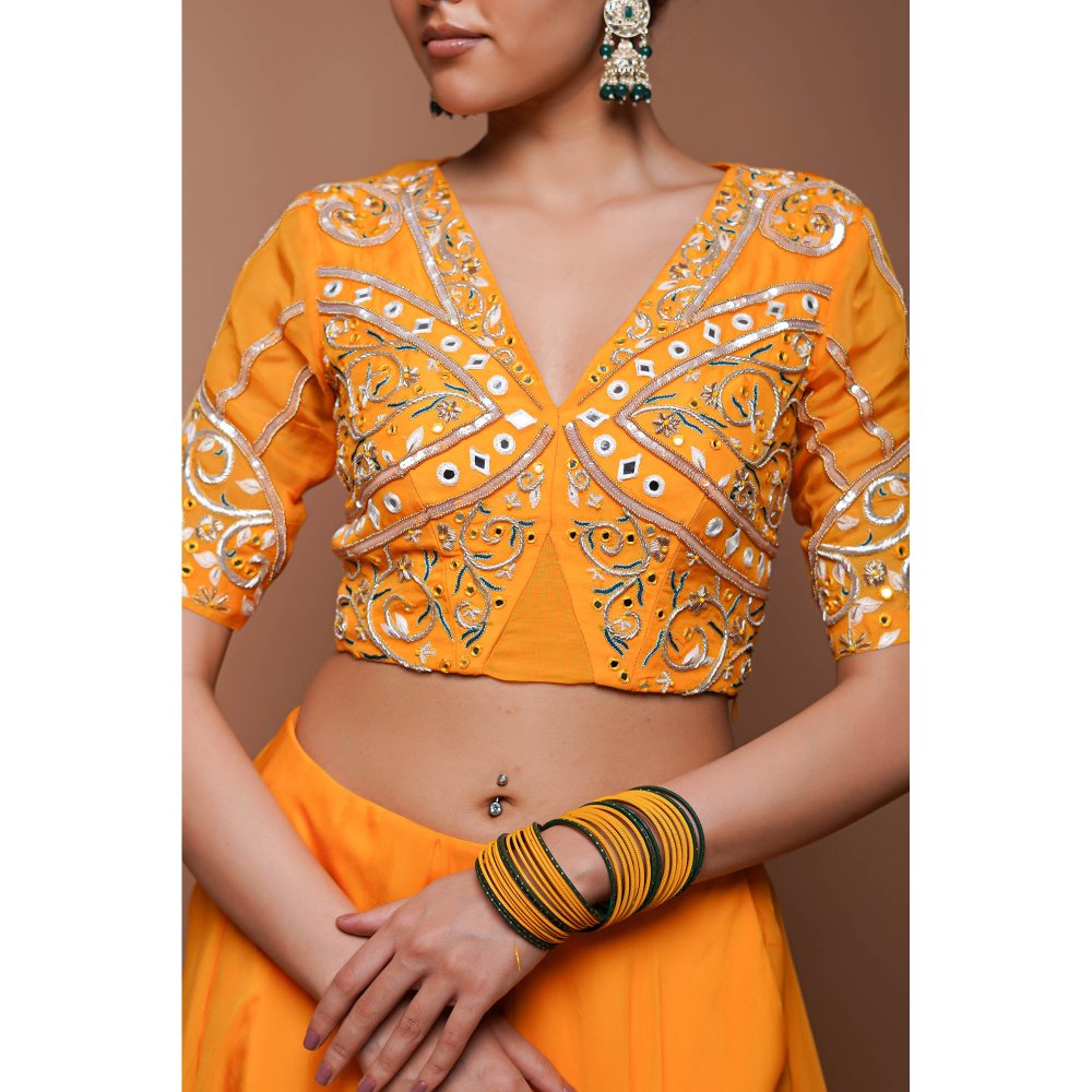 AHI Clothing Mango Orange Indo Lehenga with Blouse (Set of 2)