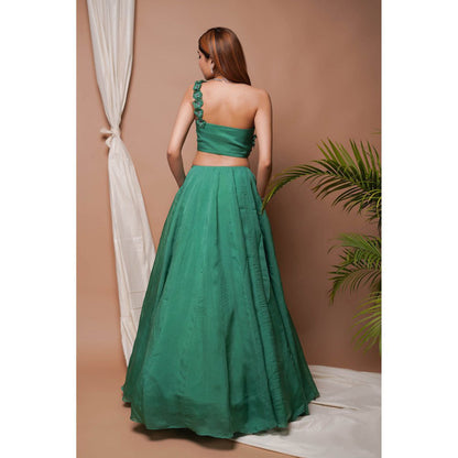 AHI Clothing Bright Green 3-D Organza Indo Lehenga with Blouse (Set of 2)