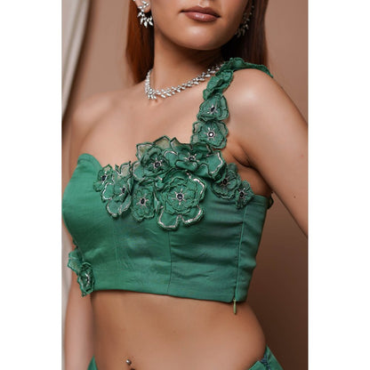 AHI Clothing Bright Green 3-D Organza Indo Lehenga with Blouse (Set of 2)