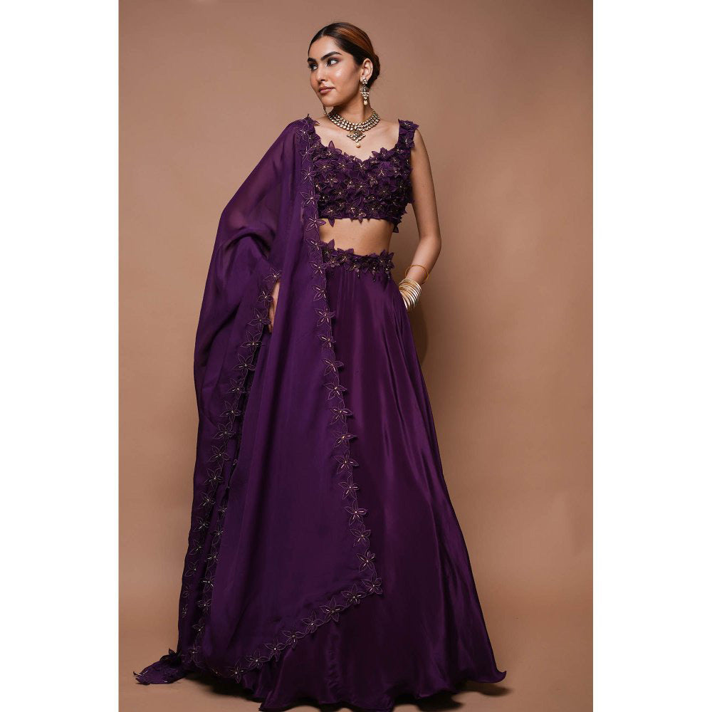 AHI Clothing Purple 3-D Lehenga Blouse with Dupatta (Set of 3)