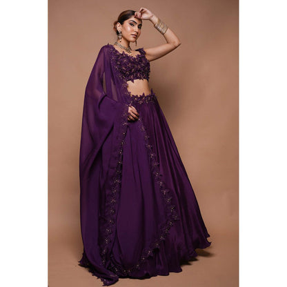 AHI Clothing Purple 3-D Lehenga Blouse with Dupatta (Set of 3)