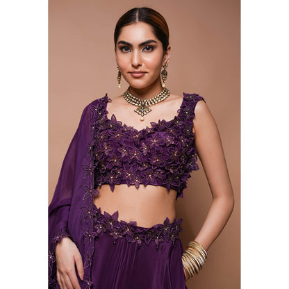 AHI Clothing Purple 3-D Lehenga Blouse with Dupatta (Set of 3)