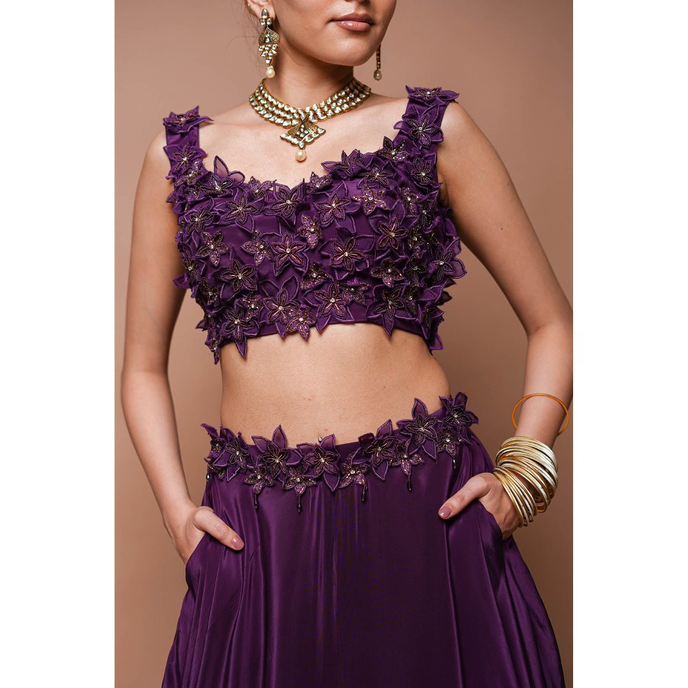 AHI Clothing Purple 3-D Lehenga Blouse with Dupatta (Set of 3)