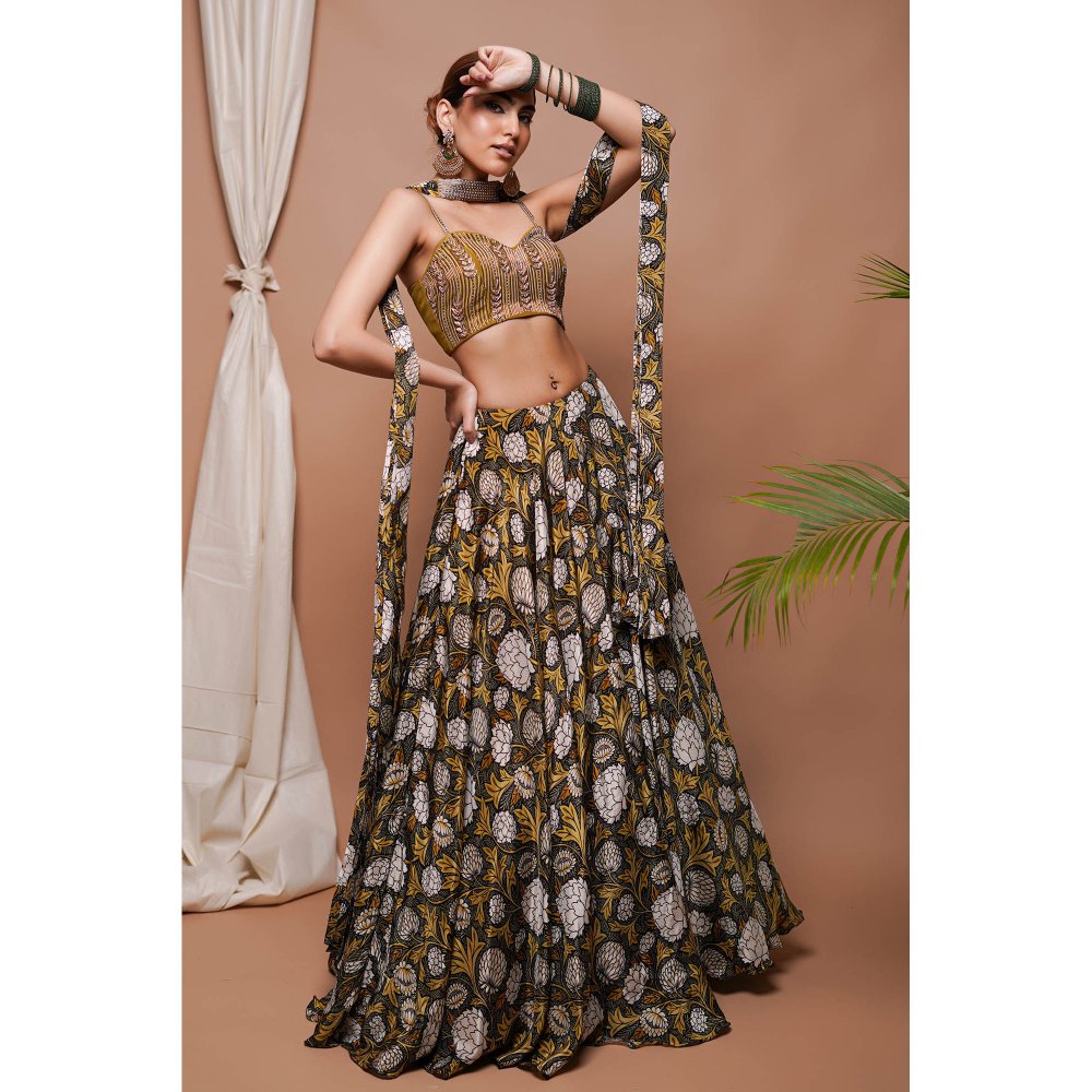 AHI Clothing Mustard Forest Digital Print Lehenga with Blouse (Set of 2)