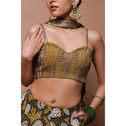 AHI Clothing Mustard Forest Digital Print Lehenga with Blouse (Set of 2)
