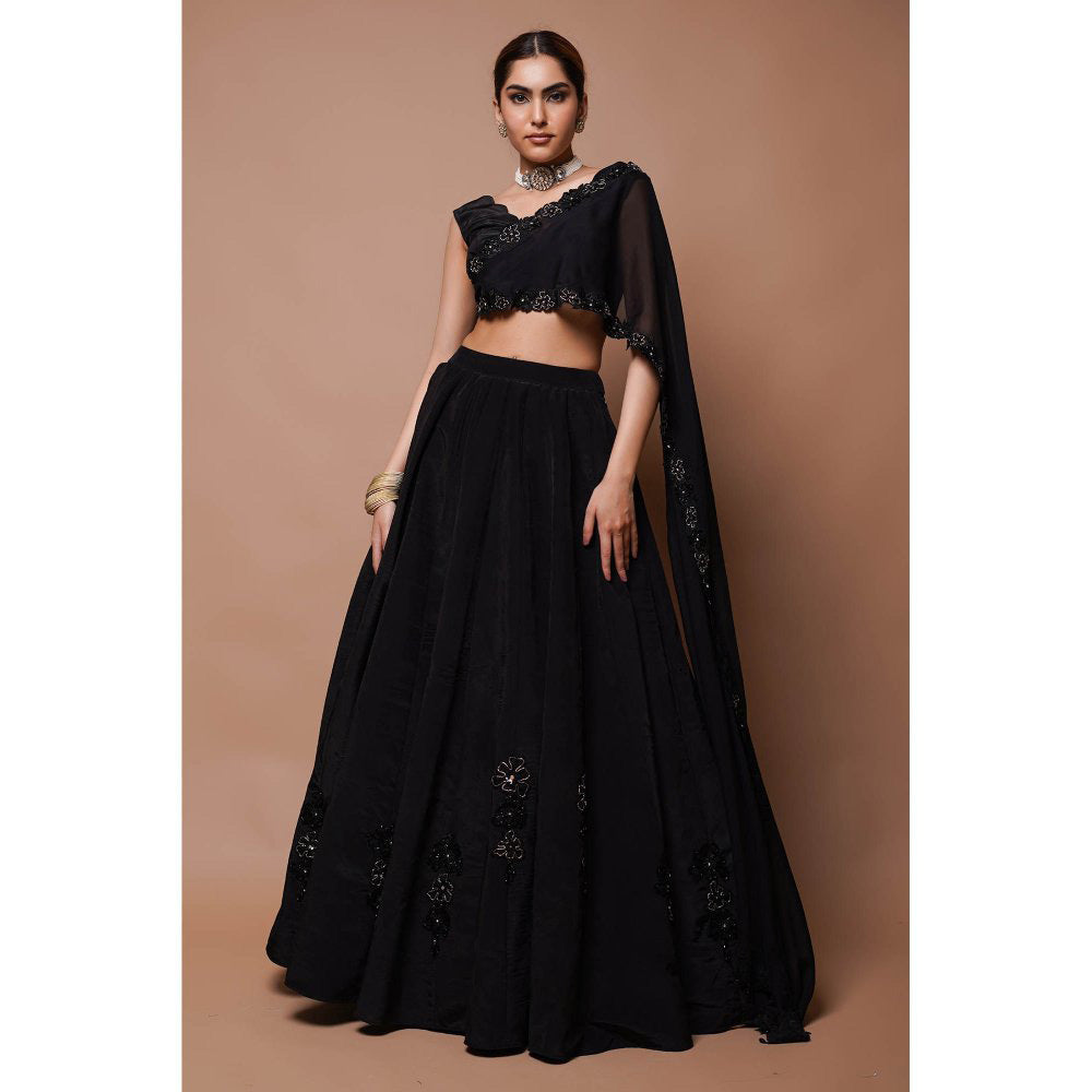 AHI Clothing Black Cutwork Lehenga with Blouse (Set of 2)