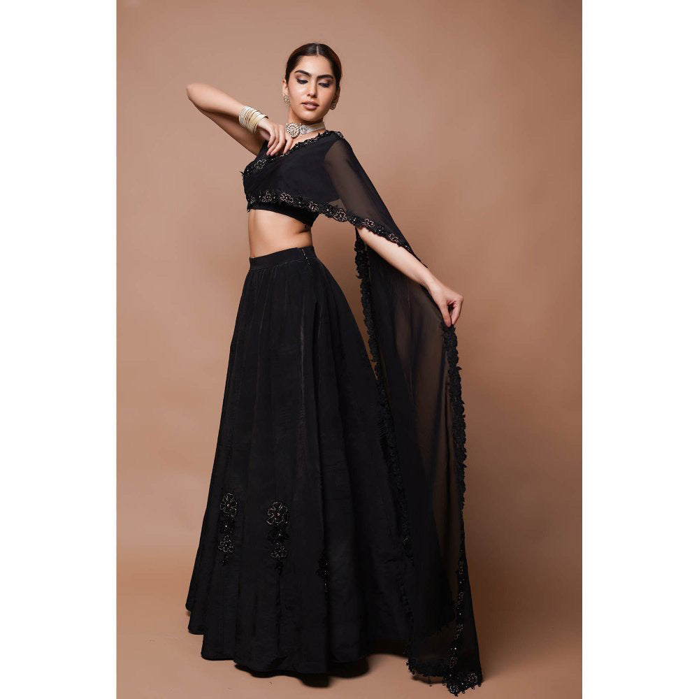 AHI Clothing Black Cutwork Lehenga with Blouse (Set of 2)
