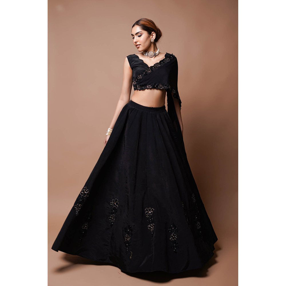 AHI Clothing Black Cutwork Lehenga with Blouse (Set of 2)