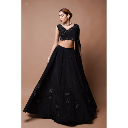 AHI Clothing Black Cutwork Lehenga with Blouse (Set of 2)