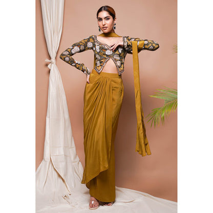 AHI Clothing Forest Print Drape Skirt with Top and Dupatta (Set of 3)