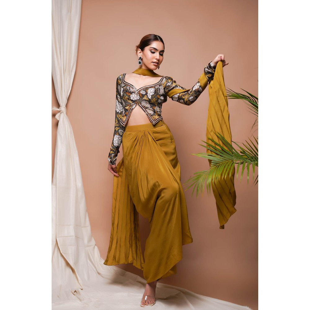 AHI Clothing Forest Print Drape Skirt with Top and Dupatta (Set of 3)