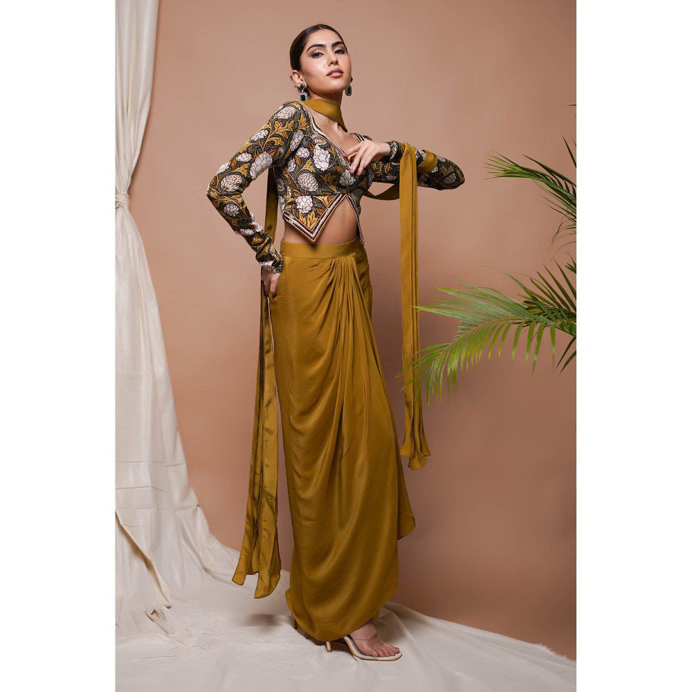 AHI Clothing Forest Print Drape Skirt with Top and Dupatta (Set of 3)