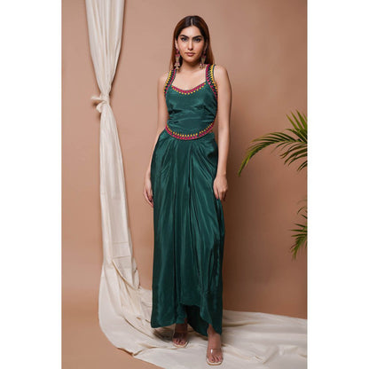 AHI Clothing Bottle Green Backless Drape Skirt with Blouse (Set of 2)