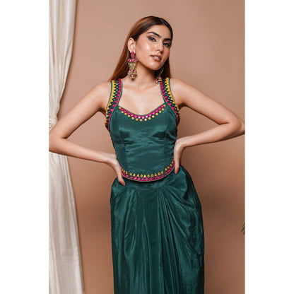 AHI Clothing Bottle Green Backless Drape Skirt with Blouse (Set of 2)