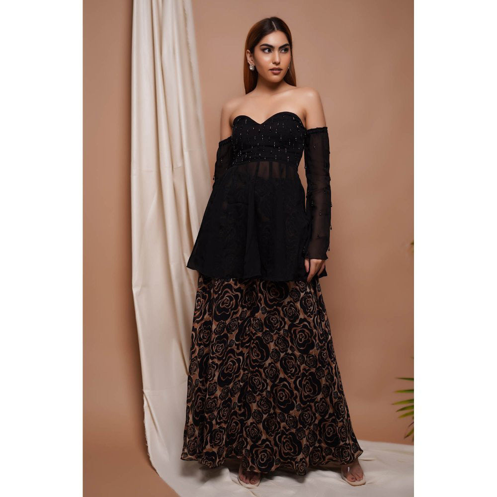 AHI Clothing Black Rose Seamless Printed Top and Palazzo (Set of 2)