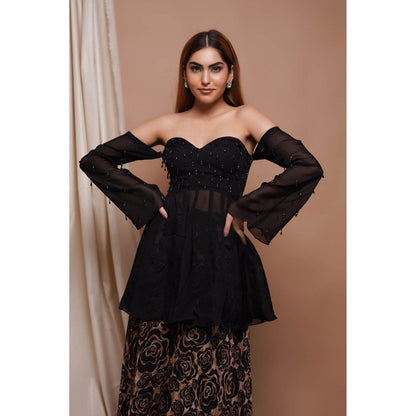 AHI Clothing Black Rose Seamless Printed Top and Palazzo (Set of 2)