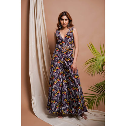 AHI Clothing Purple Printed Vest Coat and Palazzo (Set of 2)