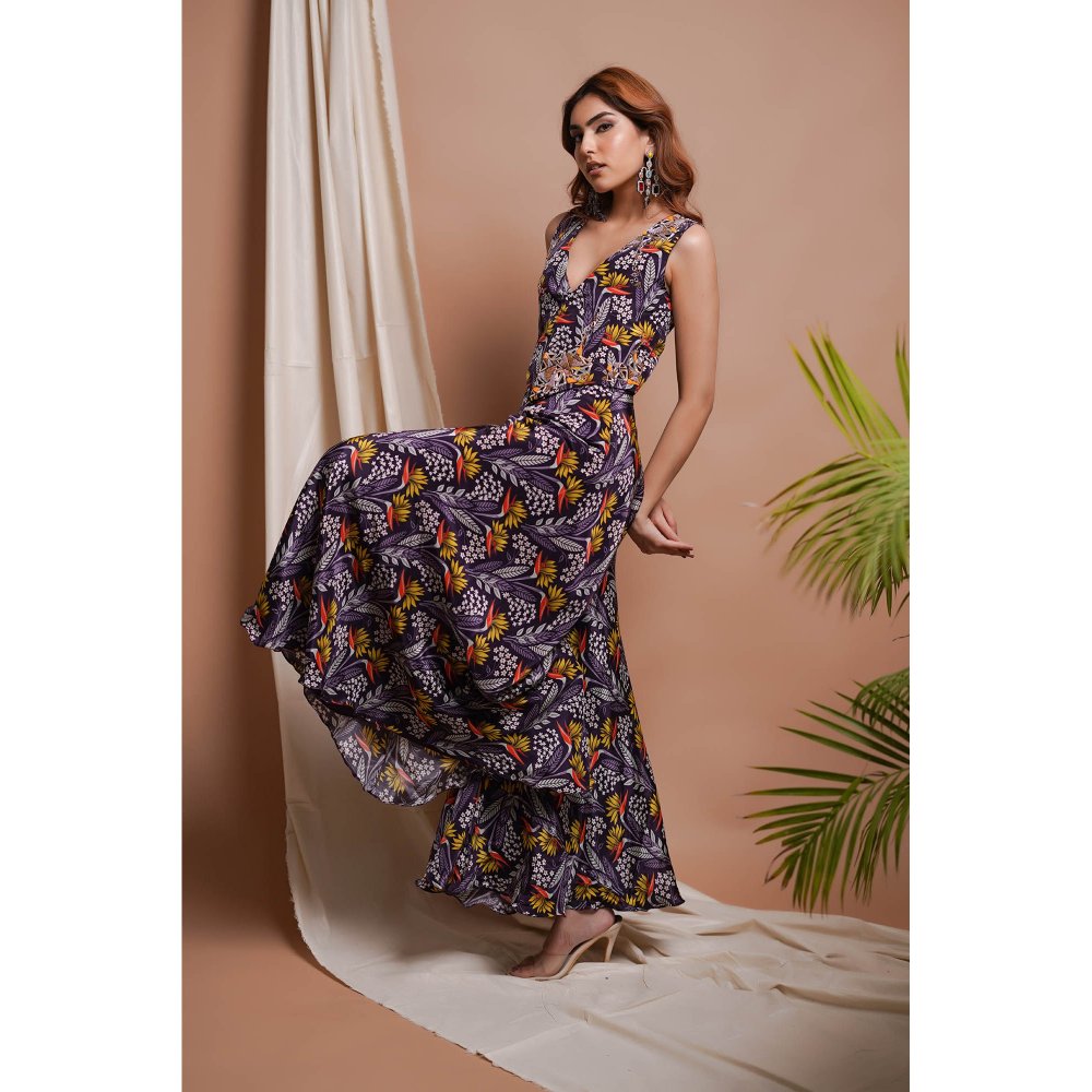 AHI Clothing Purple Printed Vest Coat and Palazzo (Set of 2)