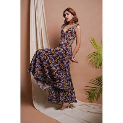 AHI Clothing Purple Printed Vest Coat and Palazzo (Set of 2)