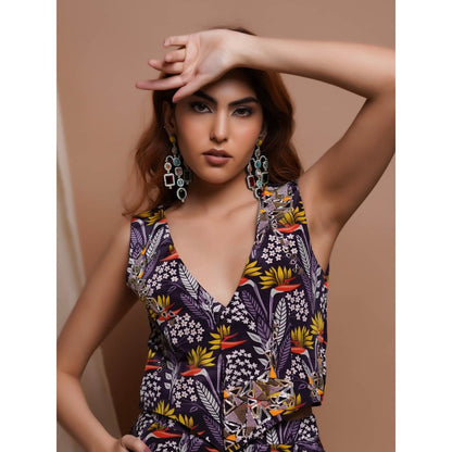 AHI Clothing Purple Printed Vest Coat and Palazzo (Set of 2)