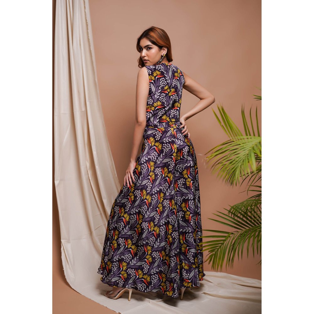 AHI Clothing Purple Printed Vest Coat and Palazzo (Set of 2)