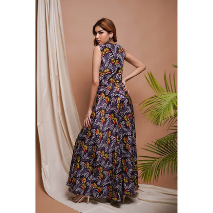 AHI Clothing Purple Printed Vest Coat and Palazzo (Set of 2)