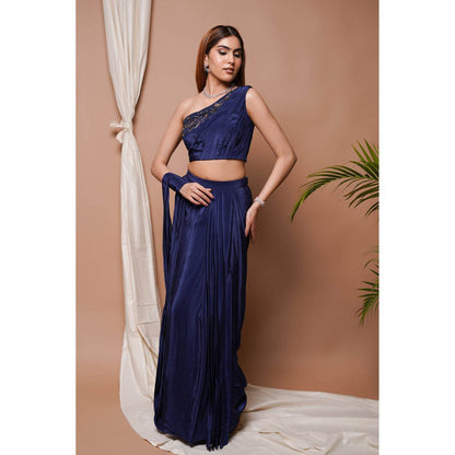 AHI Clothing Navy Pre-Stitched Draped Saree with Stitched Blouse