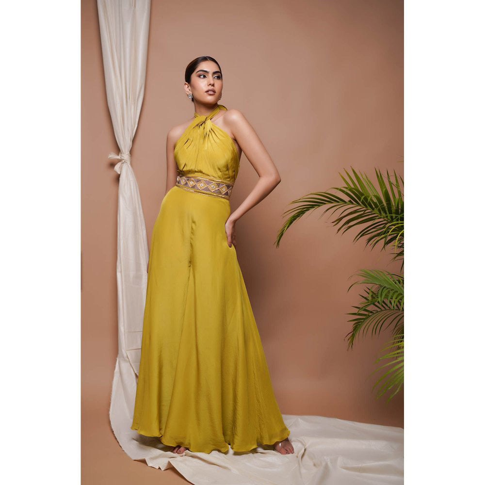 AHI Clothing Green Crepe Halter Neck Jumpsuit