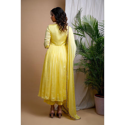 AHI Clothing Yellow Chiffon Anarkali Kurta with Palazzo and Dupatta (Set of 3)