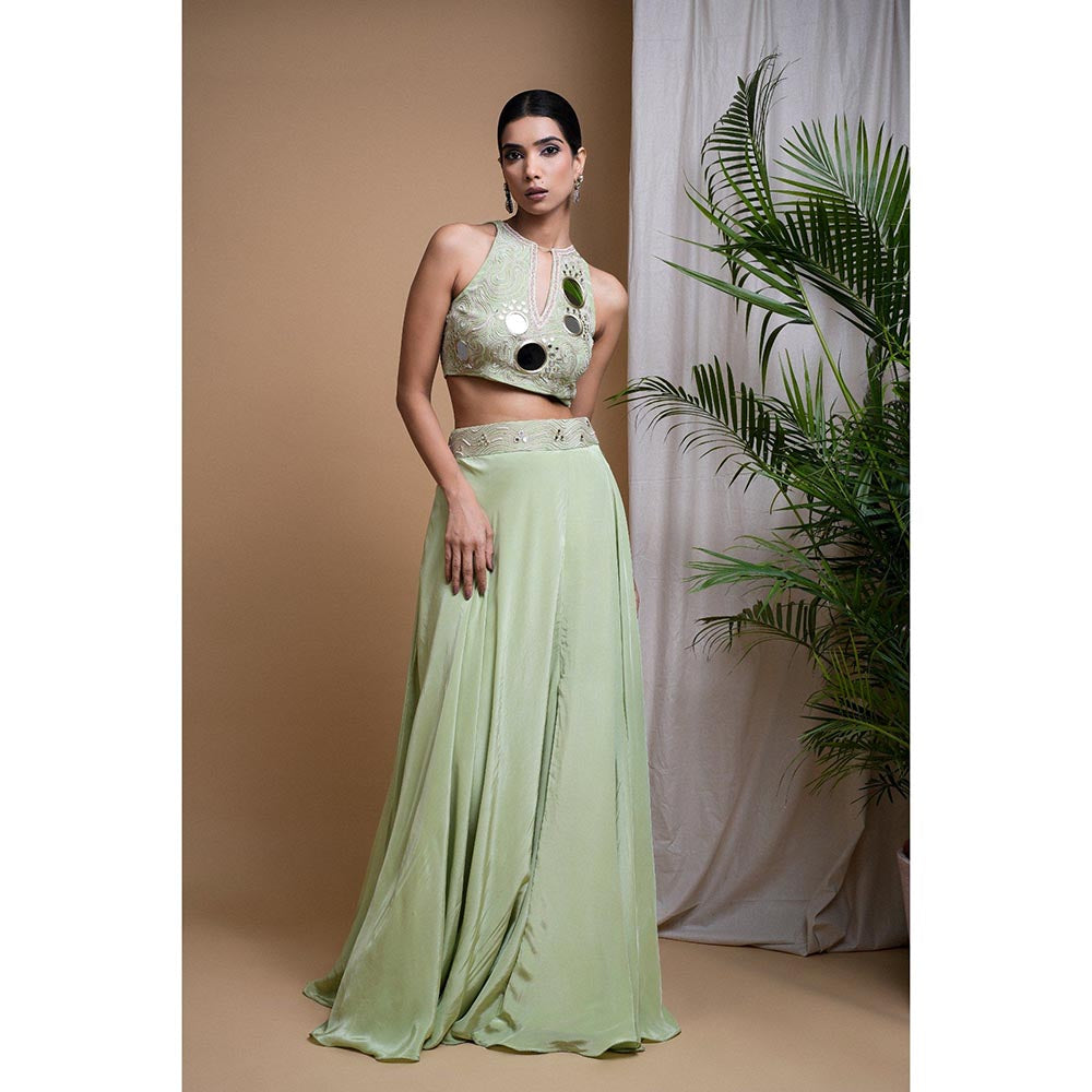 AHI Clothing Pastel Pistachio Green Indo Skirt with Crop Top (Set of 2)