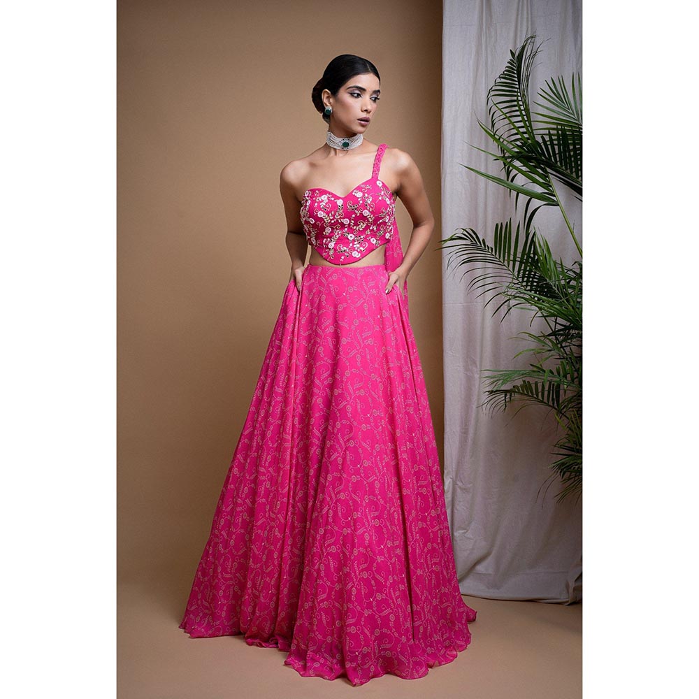AHI Clothing Hot Pink Digital Print Indo Lehenga with Crop Top (Set of 2)