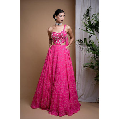 AHI Clothing Hot Pink Digital Print Indo Lehenga with Crop Top (Set of 2)