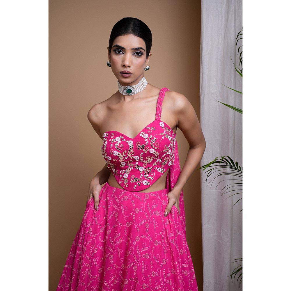 AHI Clothing Hot Pink Digital Print Indo Lehenga with Crop Top (Set of 2)
