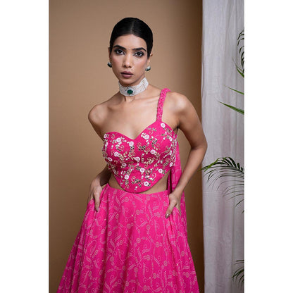 AHI Clothing Hot Pink Digital Print Indo Lehenga with Crop Top (Set of 2)