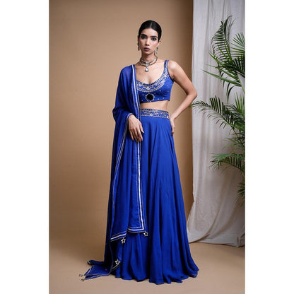 AHI Clothing Royal Blue Lehenga with Blouse and Dupatta (Set of 3)