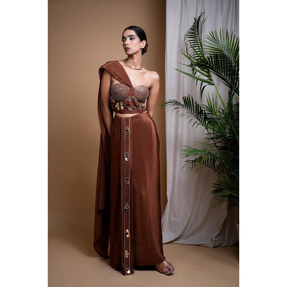 AHI Clothing Rustic Brown Corset Drape Skirt with Bustier (Set of 2)