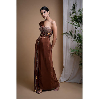 AHI Clothing Rustic Brown Corset Drape Skirt with Bustier (Set of 2)