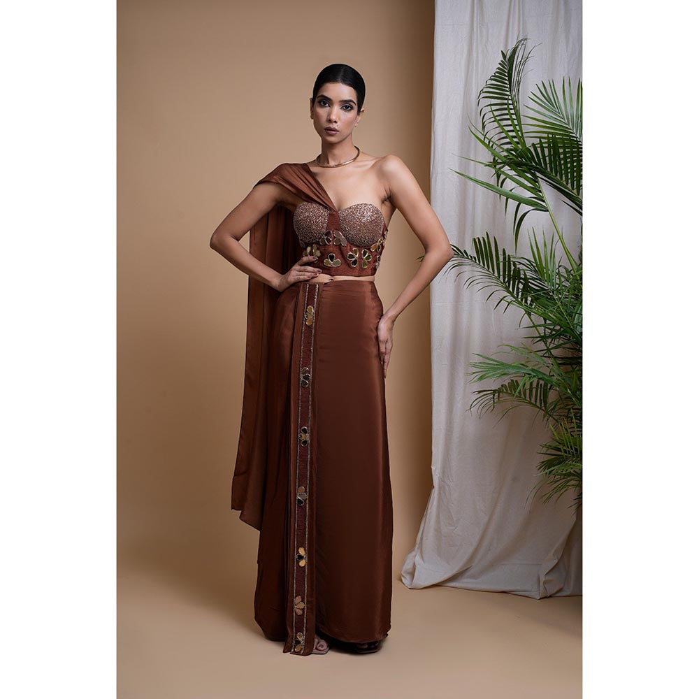 AHI Clothing Rustic Brown Corset Drape Skirt with Bustier (Set of 2)