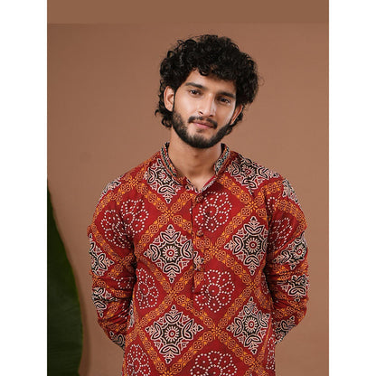 AHI Clothing Maroon Georgette Mandarin Neck Printed Kurta With Salwar