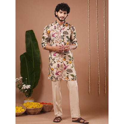 AHI Clothing Cream Organza Mandarin Neck Printed Kurta With Pant