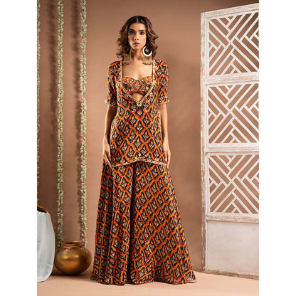 AHI Clothing Black Crepe Sweetheart Printed Kurta with Blouse and Palazzo