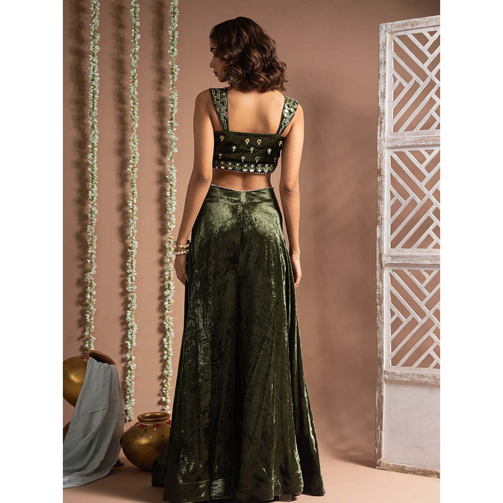 AHI Clothing Green Velvet Sweetheart Embroidered Palazzo with Blouse