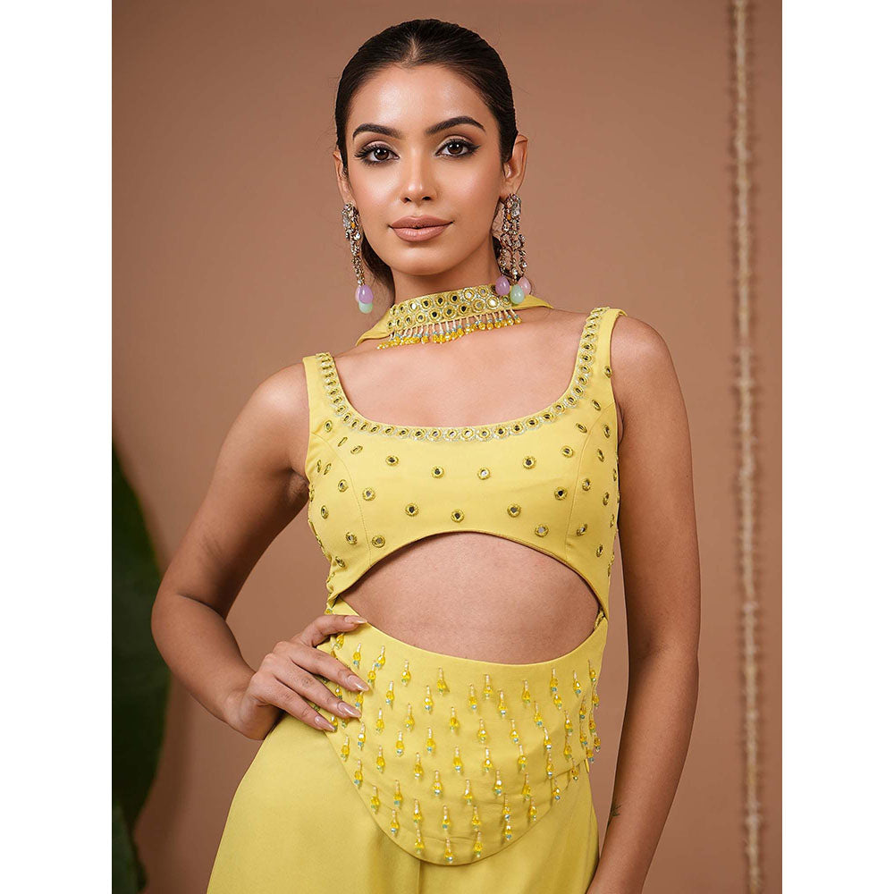 AHI Clothing Green Georgette Round Neck Embroidered Top with Palazzo with Dupatta