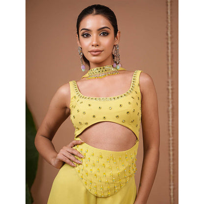 AHI Clothing Green Georgette Round Neck Embroidered Top with Palazzo with Dupatta