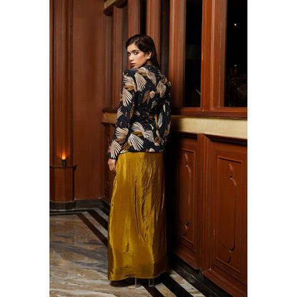 AHI Clothing Black Abstract Heavy Crepe Drape Top with Skirt